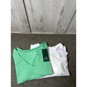 Wild Fable Womens Green V-Neck Crop Tee & White Long-Sleeve Top Set of 2 Size S